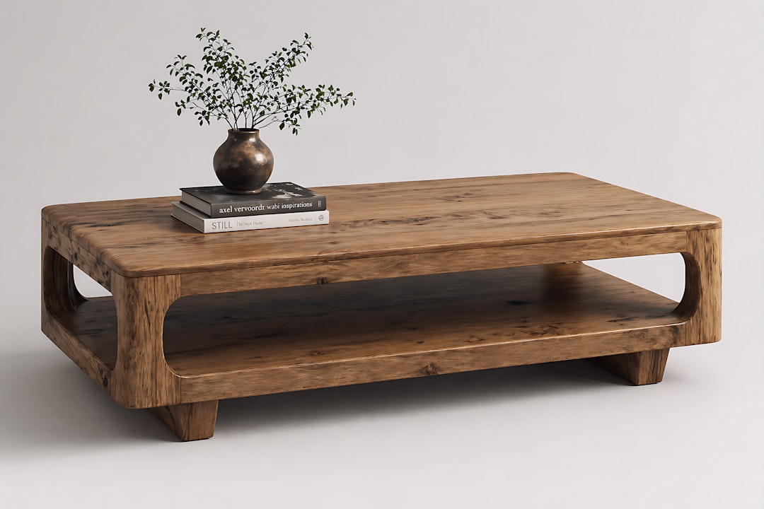 Scandinavische salontafel van licht hout met boeken en een vaas